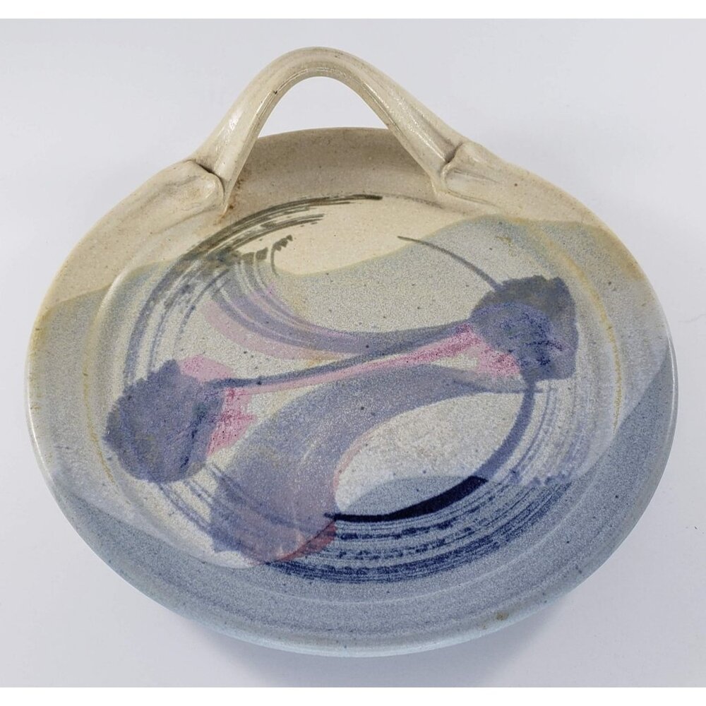 Carole Berhorst Michigan Artist Art Pottery Handled Plate Purple Colorful